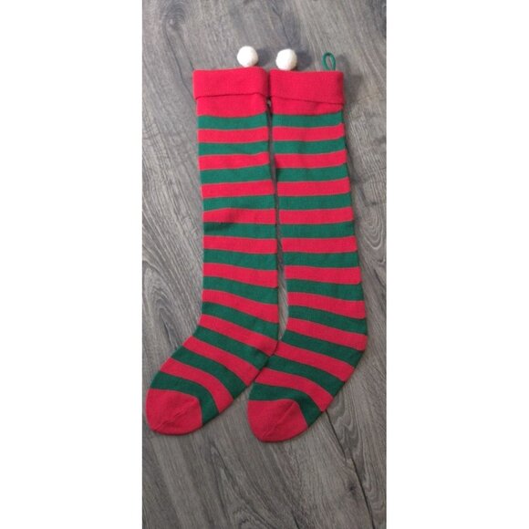 (2) Kurt Adler Christmas Vintage Knit Pom-Pom Stockings 1982 Made In Taiwan, 25” - Picture 2 of 6